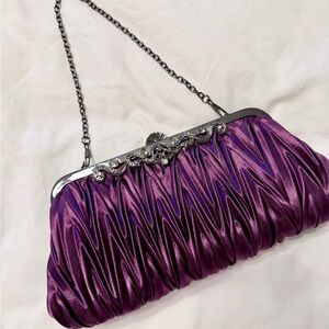 Elegant Sateen Purple Evening Clutch with Rhinestone Trim